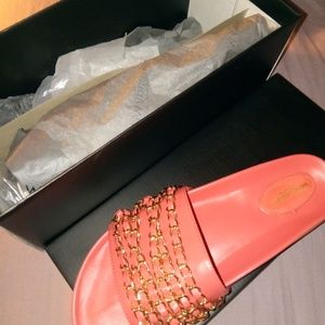 Wendy Williams coral chain slides sandals